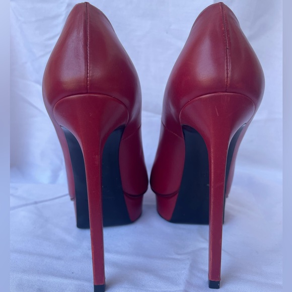 YSL Red Janis Leather Platform Pumps - Picture 3 of 7